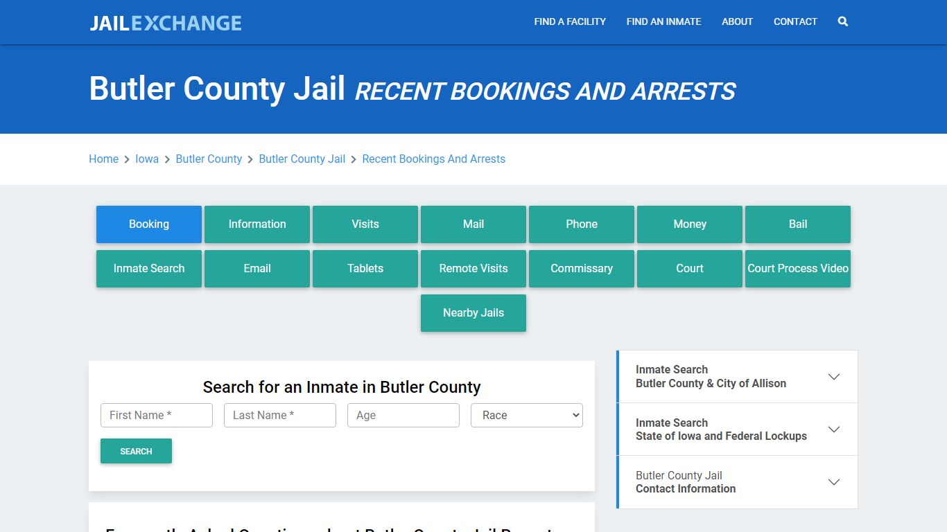 Butler County Jail IA Recent Arrests and Bookings - Jail Exchange