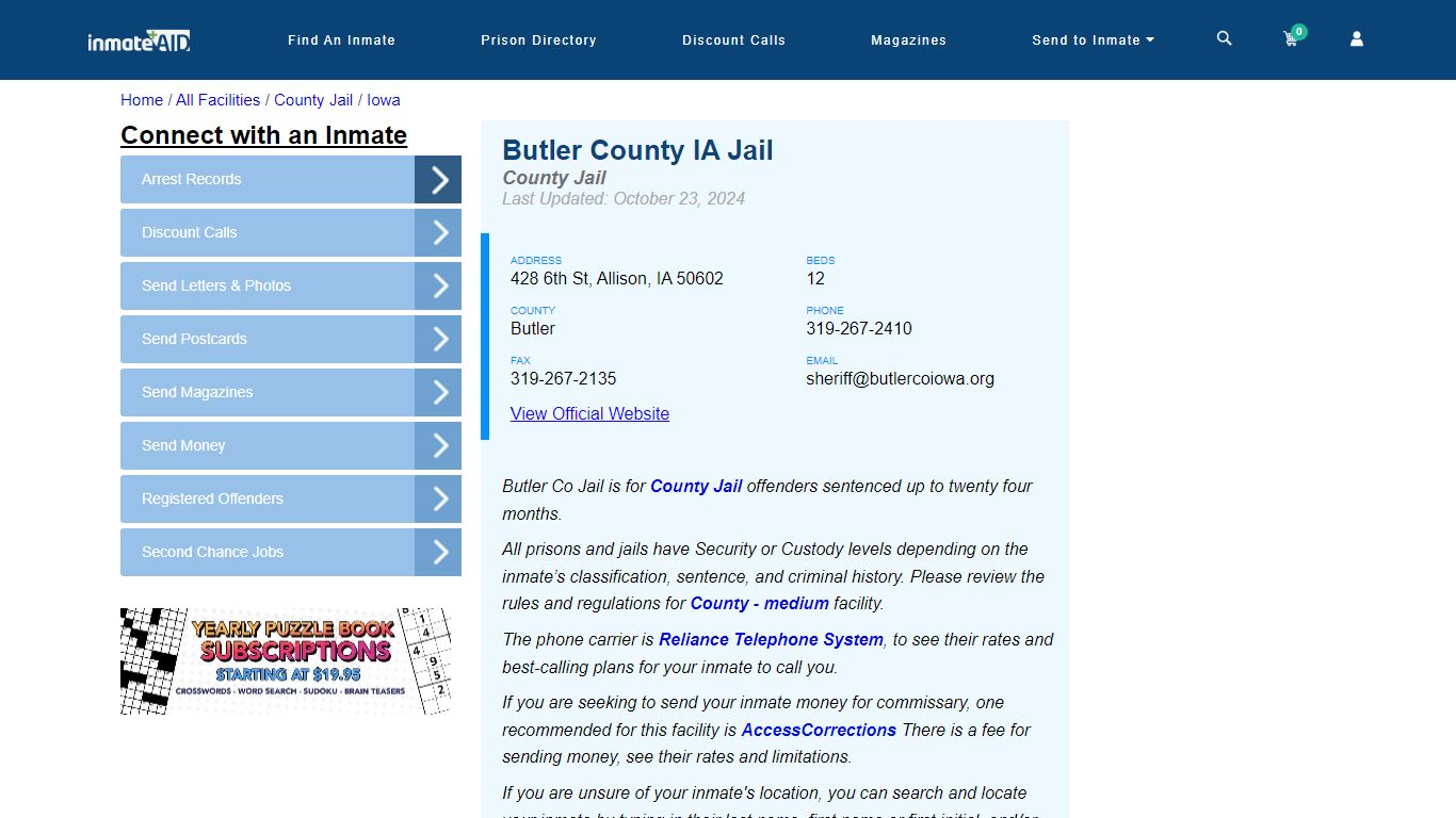 Butler County IA Jail - Inmate Locator